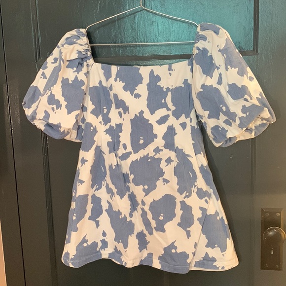 Cider Dresses & Skirts - Cider denim cow print puff sleeve dress (M)